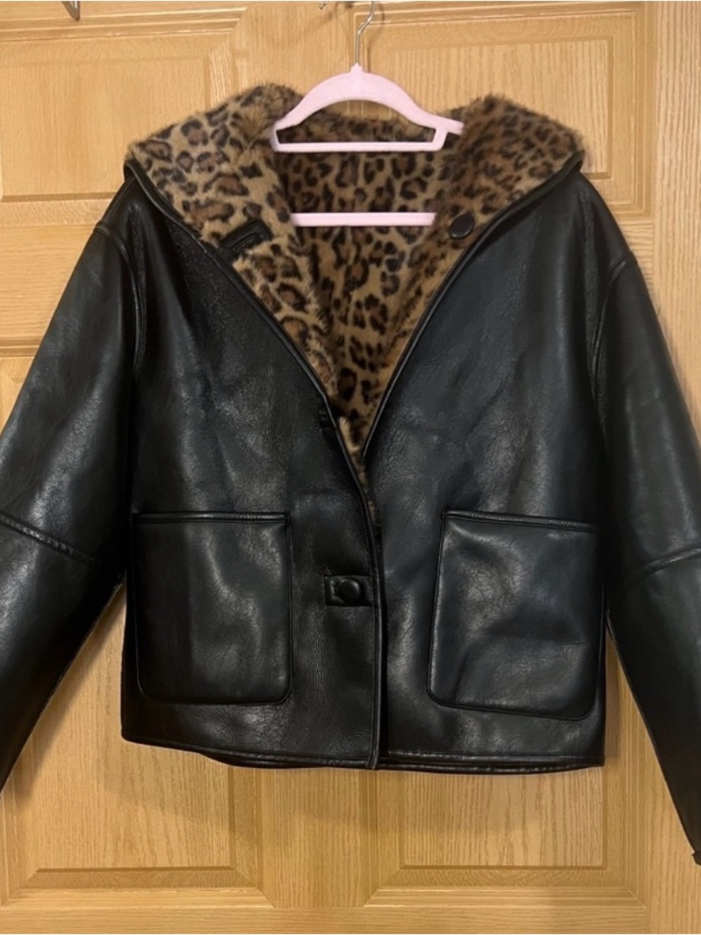 NWOT Mango Reversible Faux Leather and Faux Leopard MSRP $162
